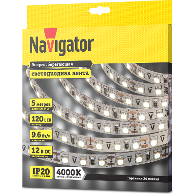 Лента светодиодная 71 408 NLS-3528W120-9.6 IP20 12B R5 9.6Вт/м (уп.5м) Navigator 71408
