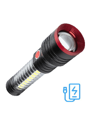 Фонарь аккумуляторный ручной 10Вт LED+5Вт COB LED+красн. zoom-линза Li-ion 18650 2200мА.ч Power-bank корпус анодированный алюм. USB-шнур type C магнит на корпусе КОСМОС KOC132Lit