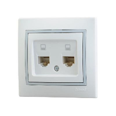Розетка компьютерная 2-м СП Mira RJ45 16А IP20 с сер. вставкой бел. LEZARD 701-0215-141