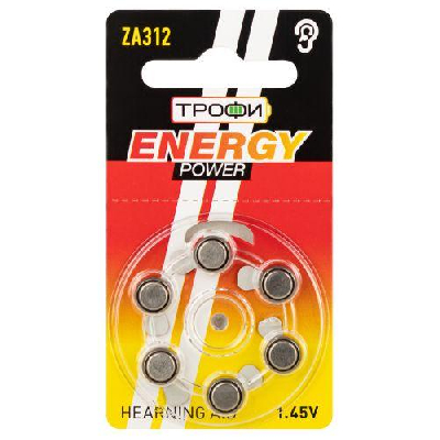 Элемент питания воздушно-цинковые для слухового аппарата ZA312-6BL ENERGY POWER Hearing Aid (блист.6шт) Трофи Б0057977