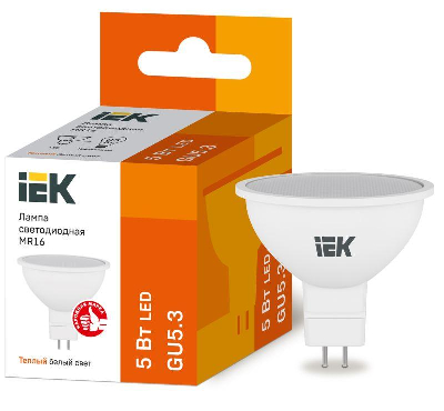 Лампа светодиодная ECO MR16 5Вт 3000К тепл. бел. GU5.3 450лм 230-240В ИЭК LLE-MR16-5-230-30-GU5