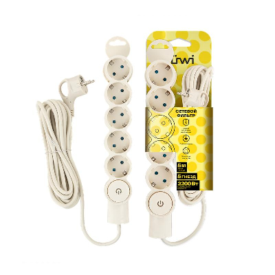 Фильтр сетевой 5х5м с/з с выкл 2кВт 10А/2 сл. кость Duwi 32573 4