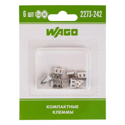Клемма 2-х проводная для распред. короб. (с контактн. пастой "Alu-Plus") 2273-242 (уп.6шт) WAGO 07-5141-06